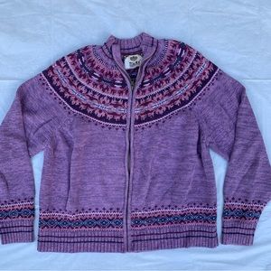 Y2K 2001 Tiara International Purple fair Isle Zip Up Cardigan Sweater